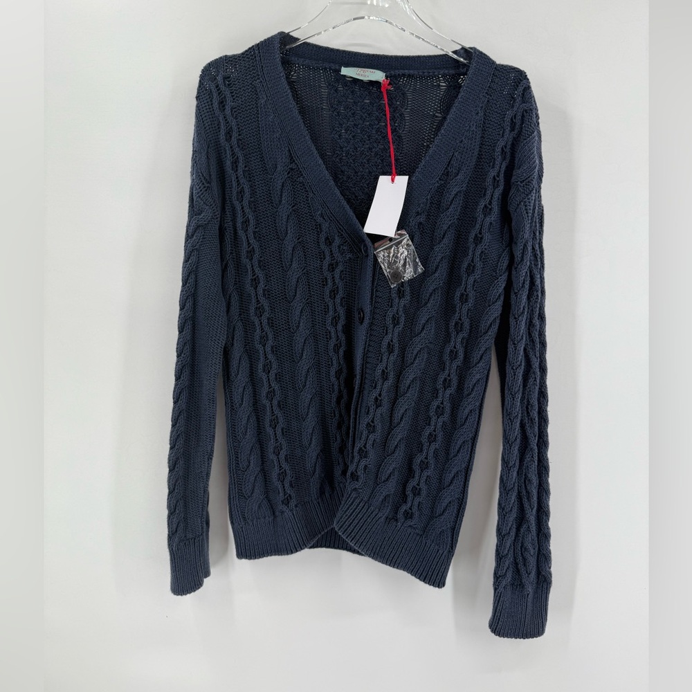 voyageur by MERSEA navy‎ blue cable knit cardigan size small NWT